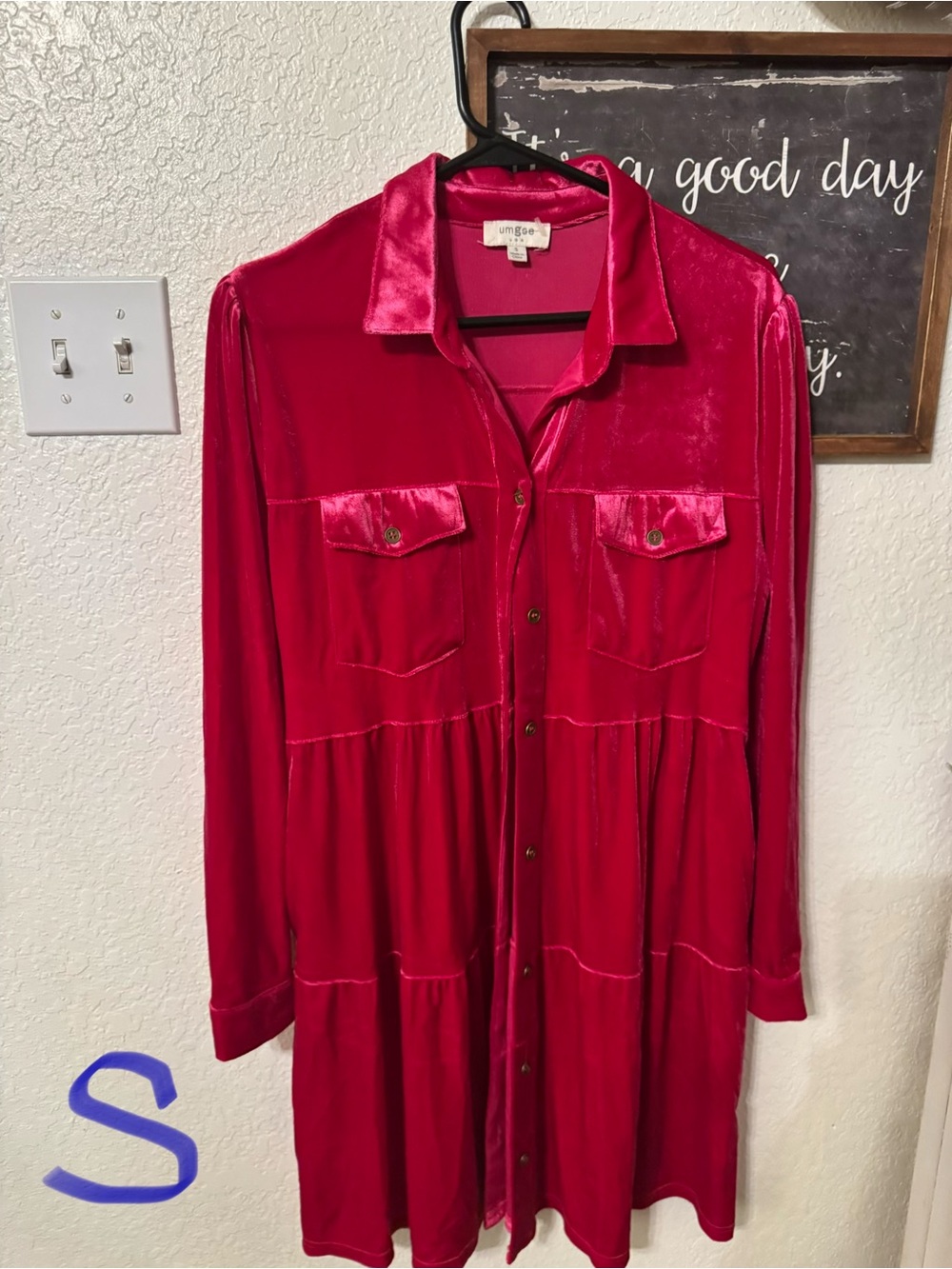 Umgee Velvet Button-Front Dress - Fuchsia